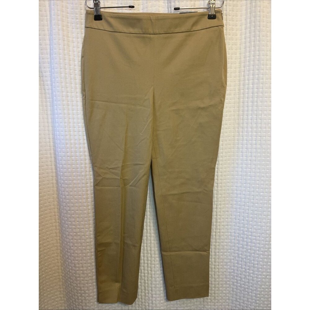 Talbots Dress Pants Khaki 4P Chatham Ankle Straight Leg Side Zip Stretch AI5